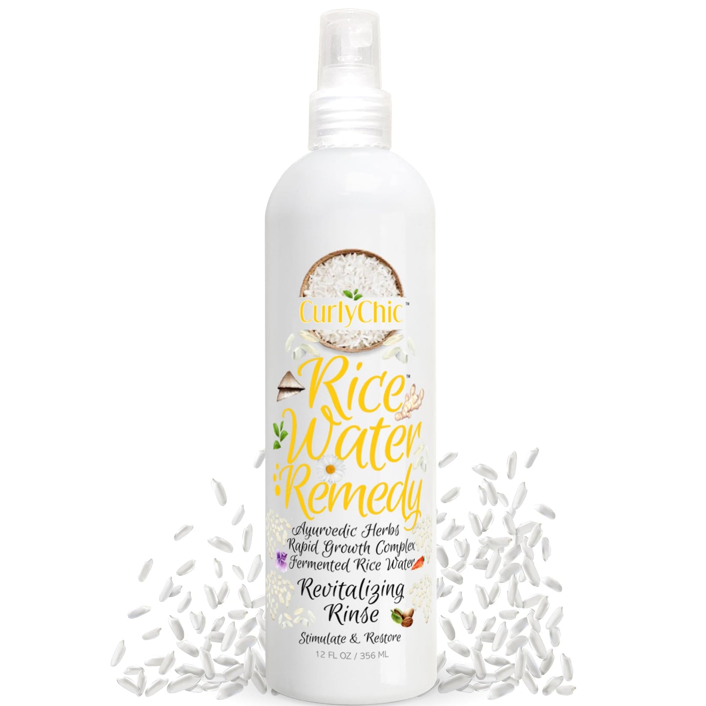 Curly Chic Rice Water Remedy Revitalizing Hair Rinse - Anti-Breakage & Strengthener, Ayurvedic Herbs, Nourishing Conditioner for All Hair Types - Sulfate, Paraben & Mineral Oil Free - 8 fl oz
