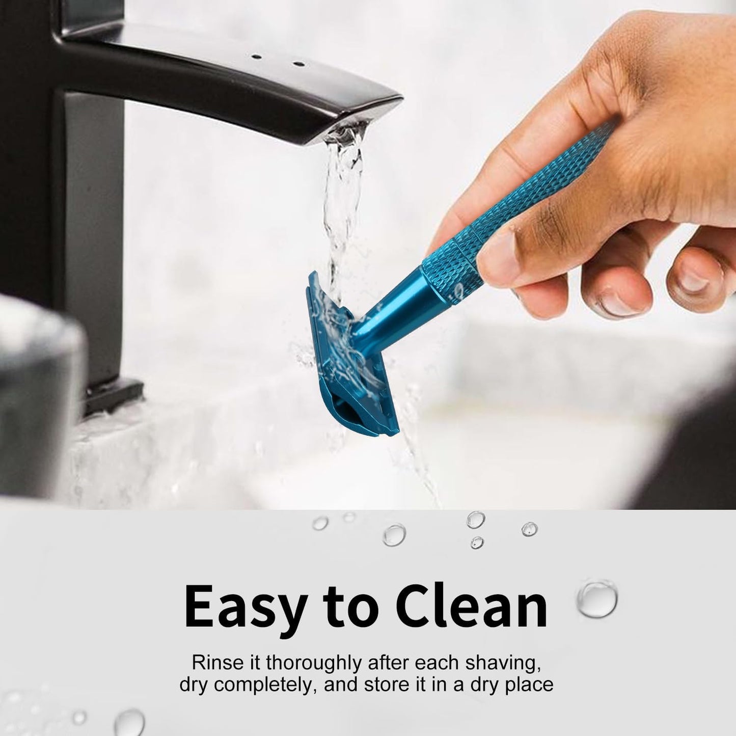 Double Edge Safety Razor with Stand, Single Blade Razors for Men and Women, with 10 Stainless Steel Double Edge Blades, Smooth and Close Shave, Plastic Free, Blue