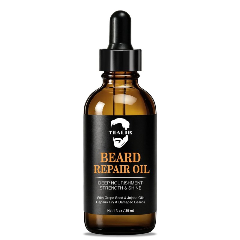 YEALIR Repair Beard Oil for Men - Repairs Breakage & Split Ends, Softens and Strengthens Dry & Damaged Beard, Lightweight, Non-Greasy, Beard Conditioner with Squalane & Argan Oil, Unscented, 1 Oz