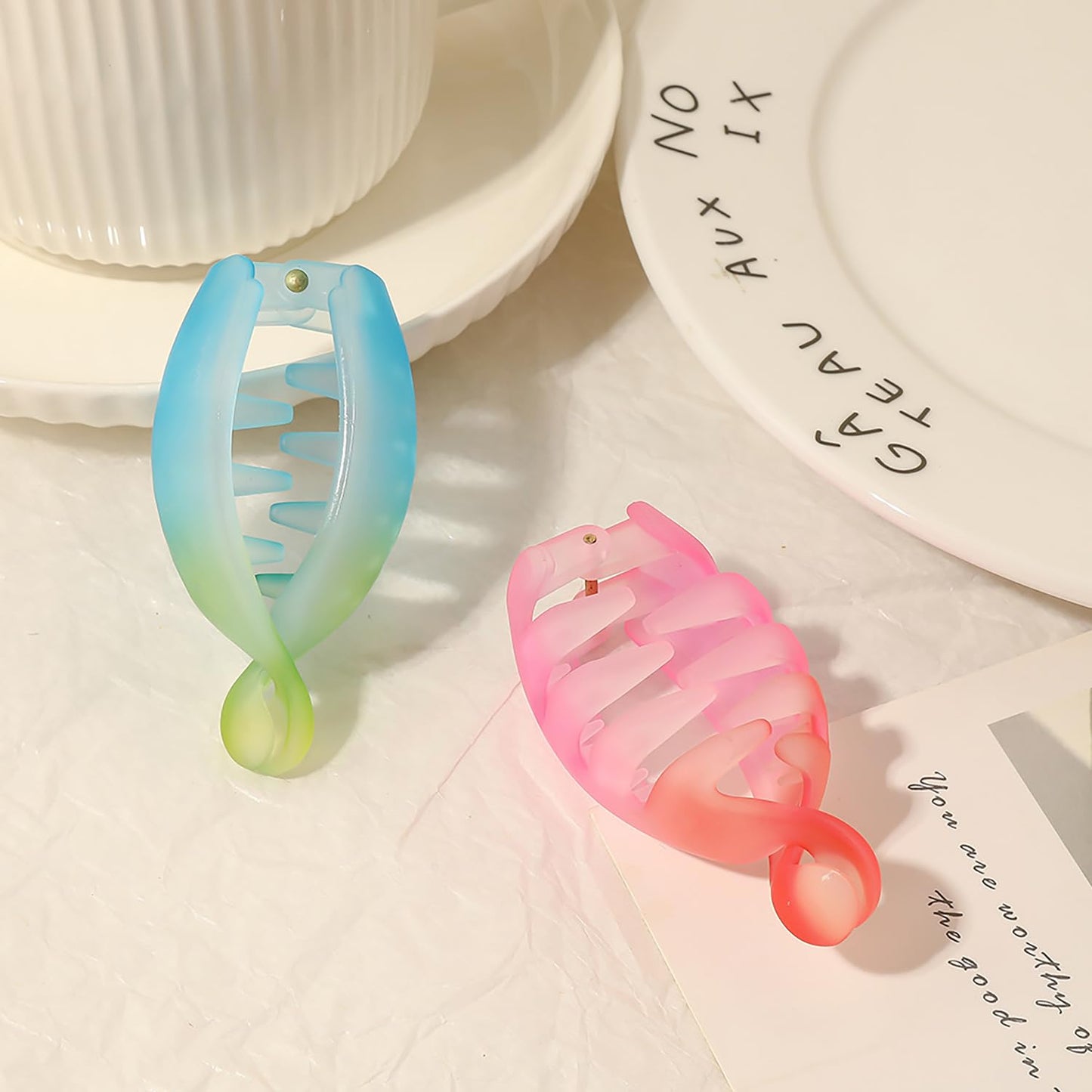 Gradient Matte Banana Hair Clips - 3 Pcs Colorful Non-Slip Hair Claw Clips for Strong Hold | Summer Accessories for Women & Girls