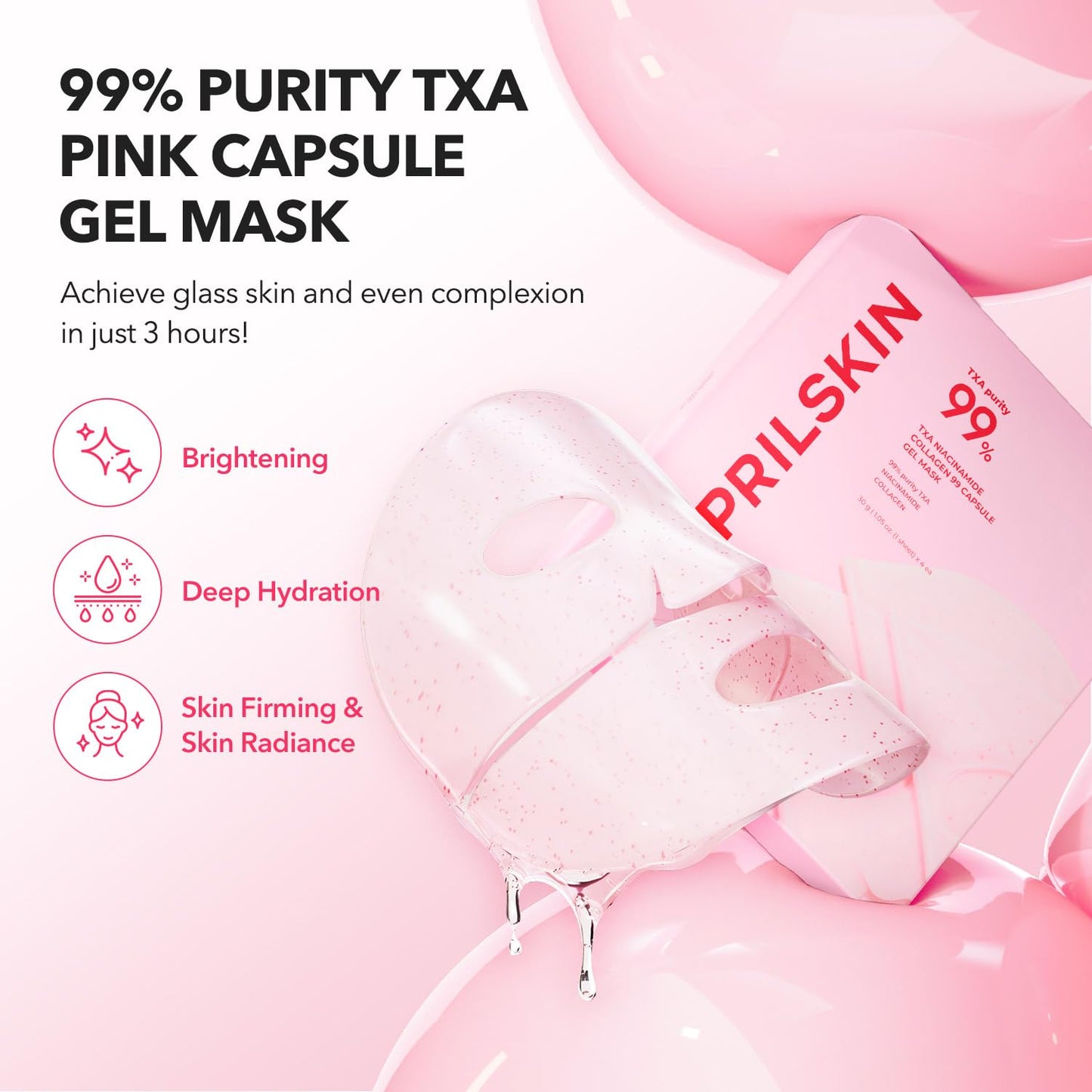 APRILSKIN TXA Pink Capsule Gel Mask - Overnight Face Mask for Glass Glow Skin | 99% Tranexamic Acid, Hydrating & Firming | 30g x 4ea