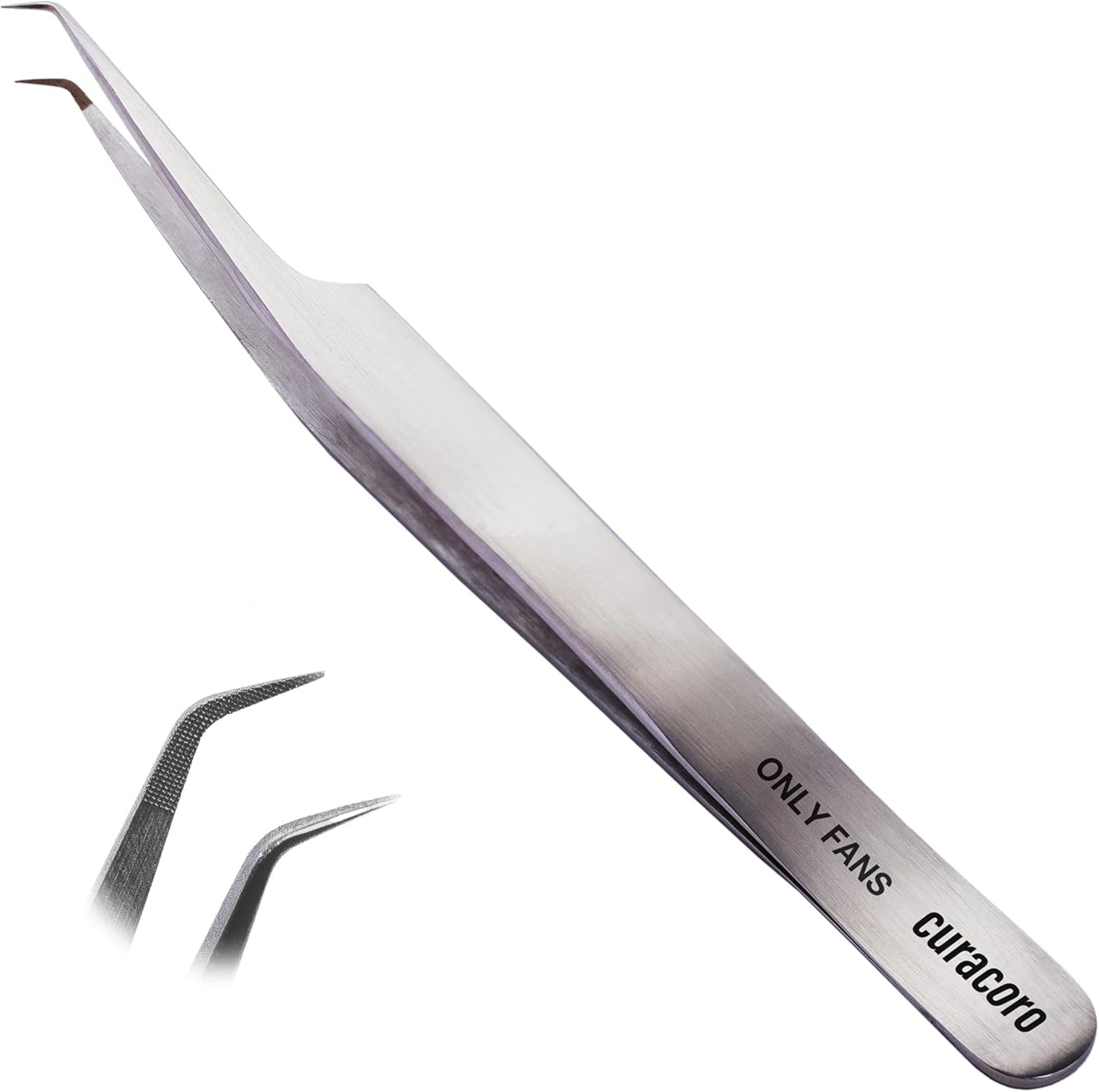 Curacoro Lash Tweezer - Precision Fiber Tip Grip for Eyelash Extensions | Multi-Shape Silver Tweezers for Volume & Isolation