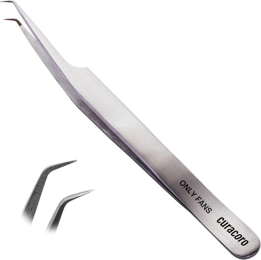 Curacoro Lash Tweezer - Precision Fiber Tip Grip for Eyelash Extensions | Multi-Shape Silver Tweezers for Volume & Isolation