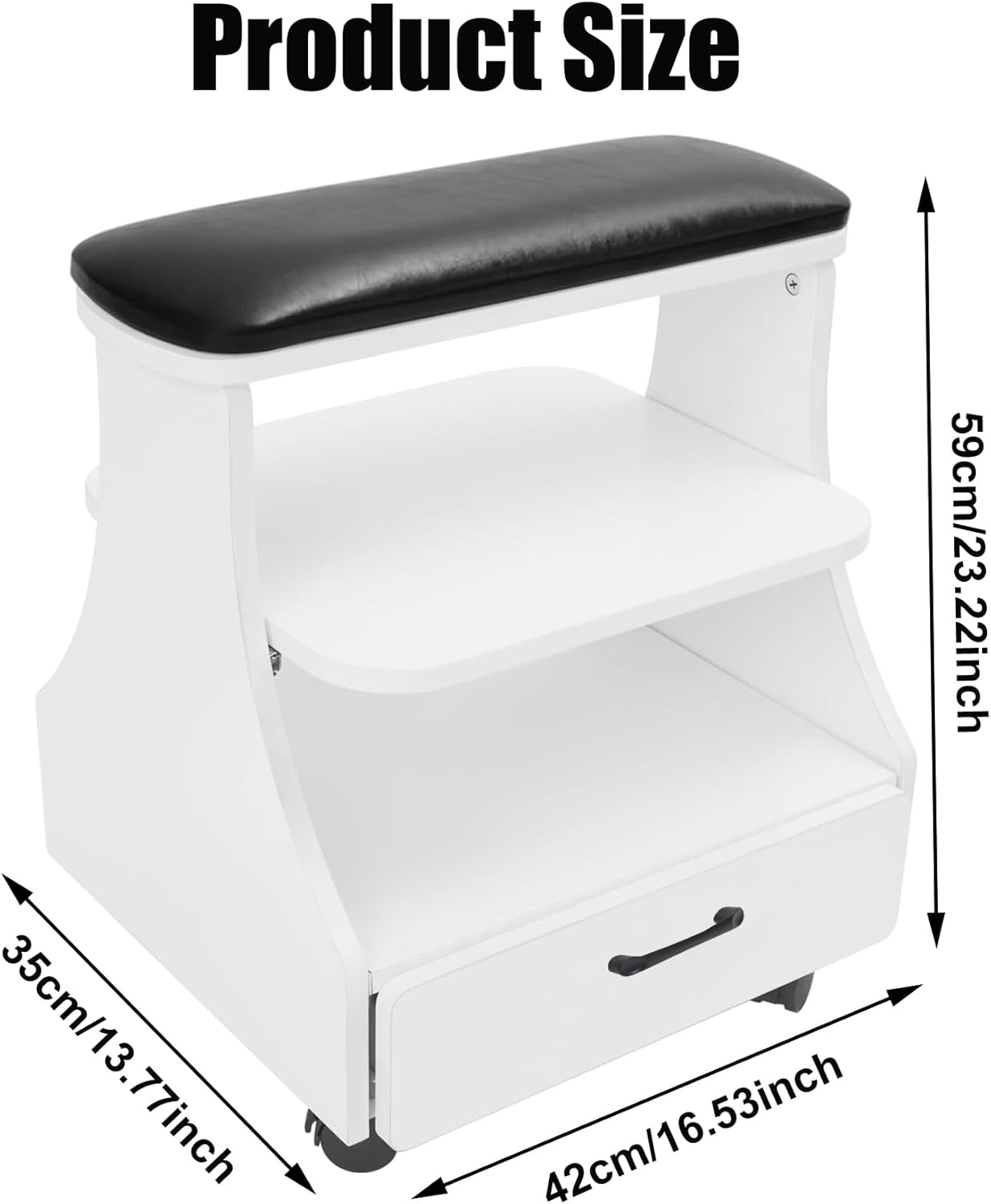 Portable Pedicure Foot Rest - Rolling Spa Trolley for Nail Tech | Black Manicure Stool with Wheels
