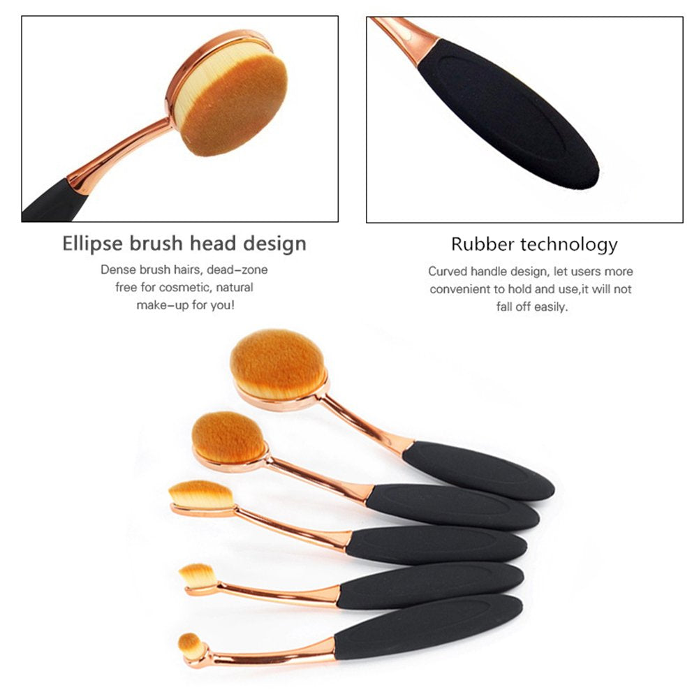 Oval Foundation Brush Set - 5 Pcs Toothbrush Makeup Brushes for Fast, Flawless Liquid & Cream Application