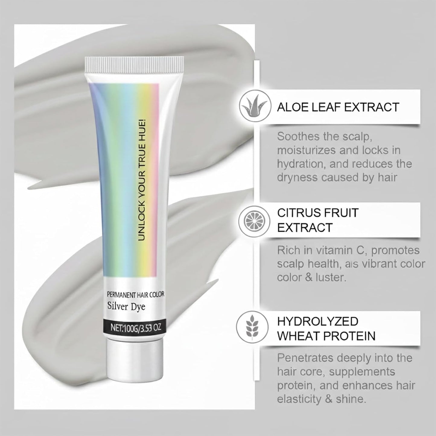 Silver Gray Hair Color Dye | Plant-Infused Nourishing Formula for Light Hair - 2 Pack, Vibrant Long-Lasting Tone