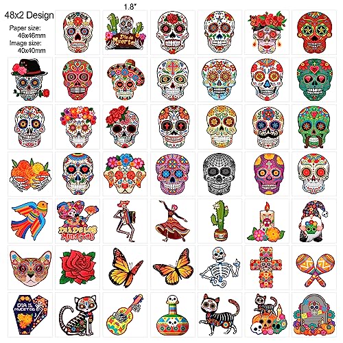 96pcs Day of the Dead Skeleton Face Tattoos - Colorful Sugar Skull Stickers for Halloween & Mexican Fiesta