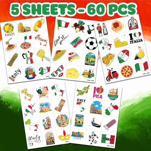 60 PCS Italian Flag Temporary Tattoos for Parties & Kids