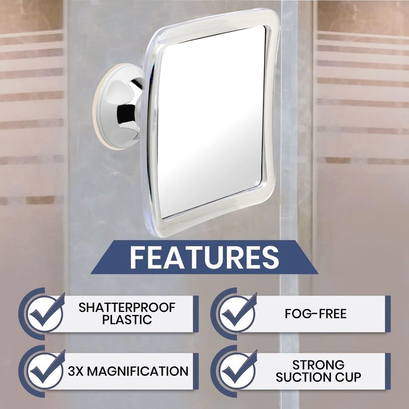 MIRRORVANA 3X Magnifying Shower Mirror for Fogless Shaving with Suction Cup, Shatterproof Surface and 360° Swivel, 6.3" x 6.3"
