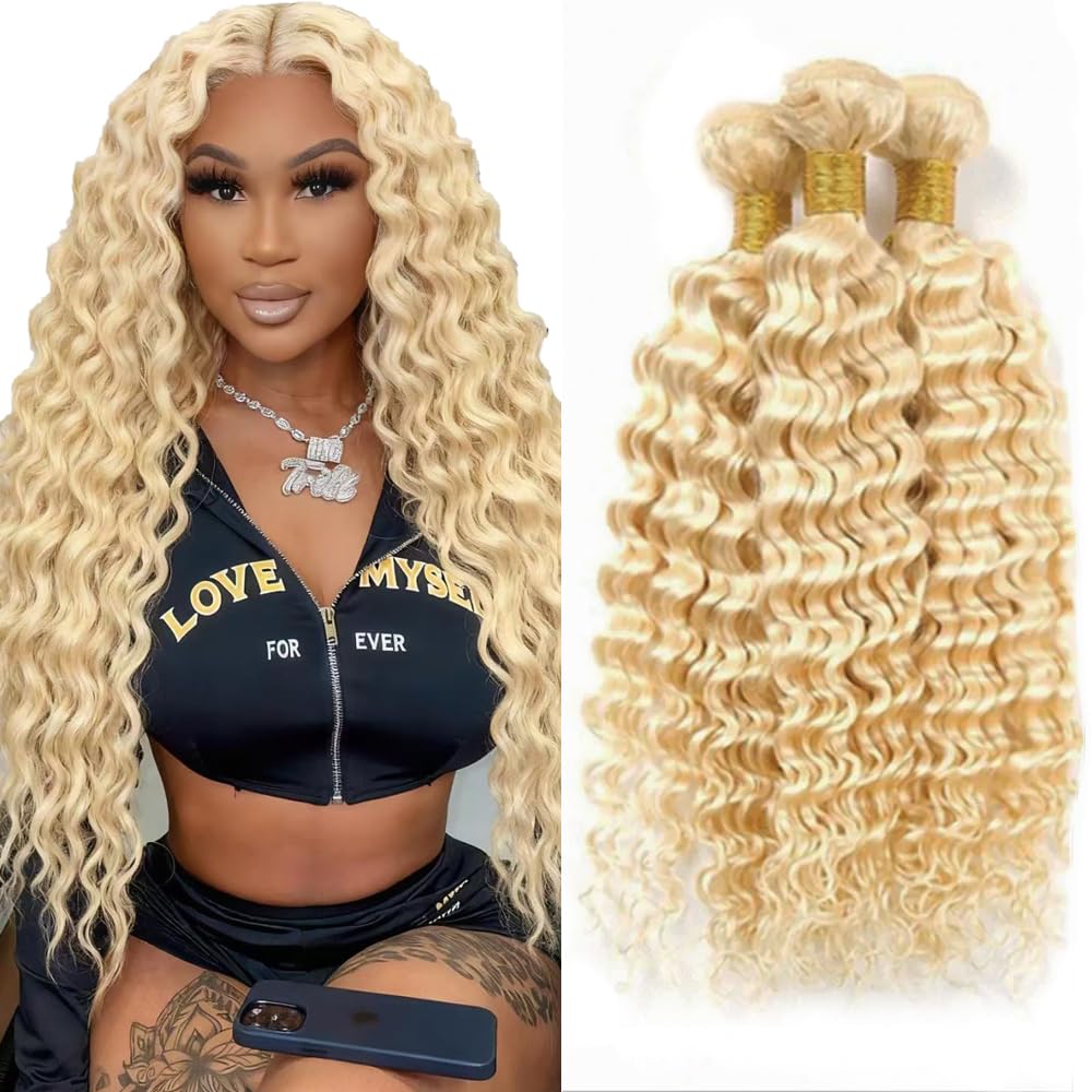 28 30 32 Inch 613 Bundles Blonde Deep Wave Bundle Human Hair Long Loose 613 Deep Wave 3 Bundles Human Hair Extensions Blonde Bundle