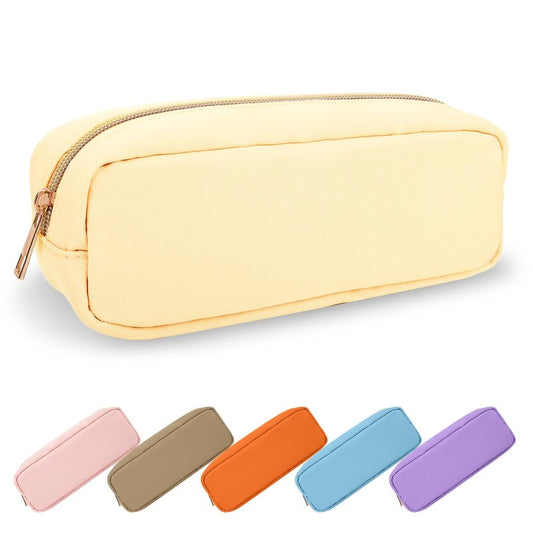 UIXIZQ Small Pencil Case Makeup Bag for Purse, Cute Preppy Nylon Makeup Brush Bag with Zipper, Girls Portable Stationery Storage Case for Office School College (Slim-Sand)