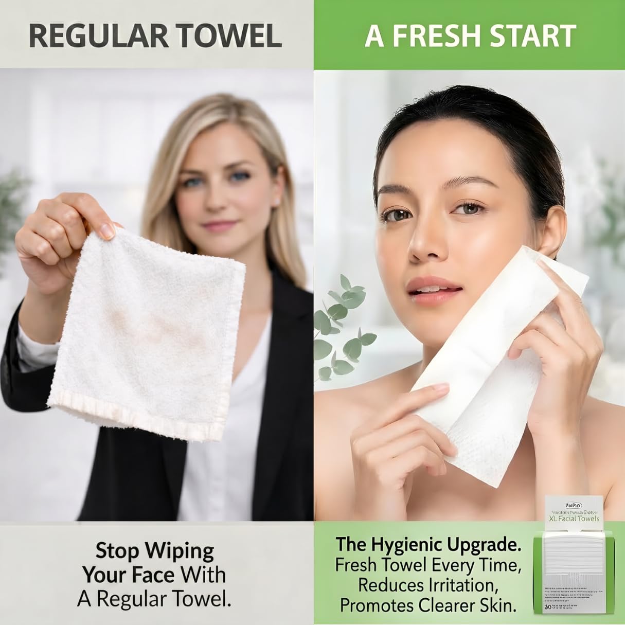 Disposable Face Towels for Sensitive Skin - XL Lint-Free Viscose Makeup Remover Cloths | 50-Count Biodegradable & Vegan