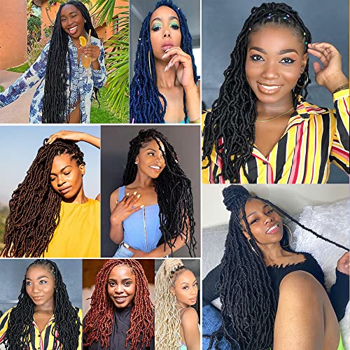 Umylar Faux Locs Crochet Hair 24 Inch Goddess Wavy Locs - 7 Packs, 1B/350#