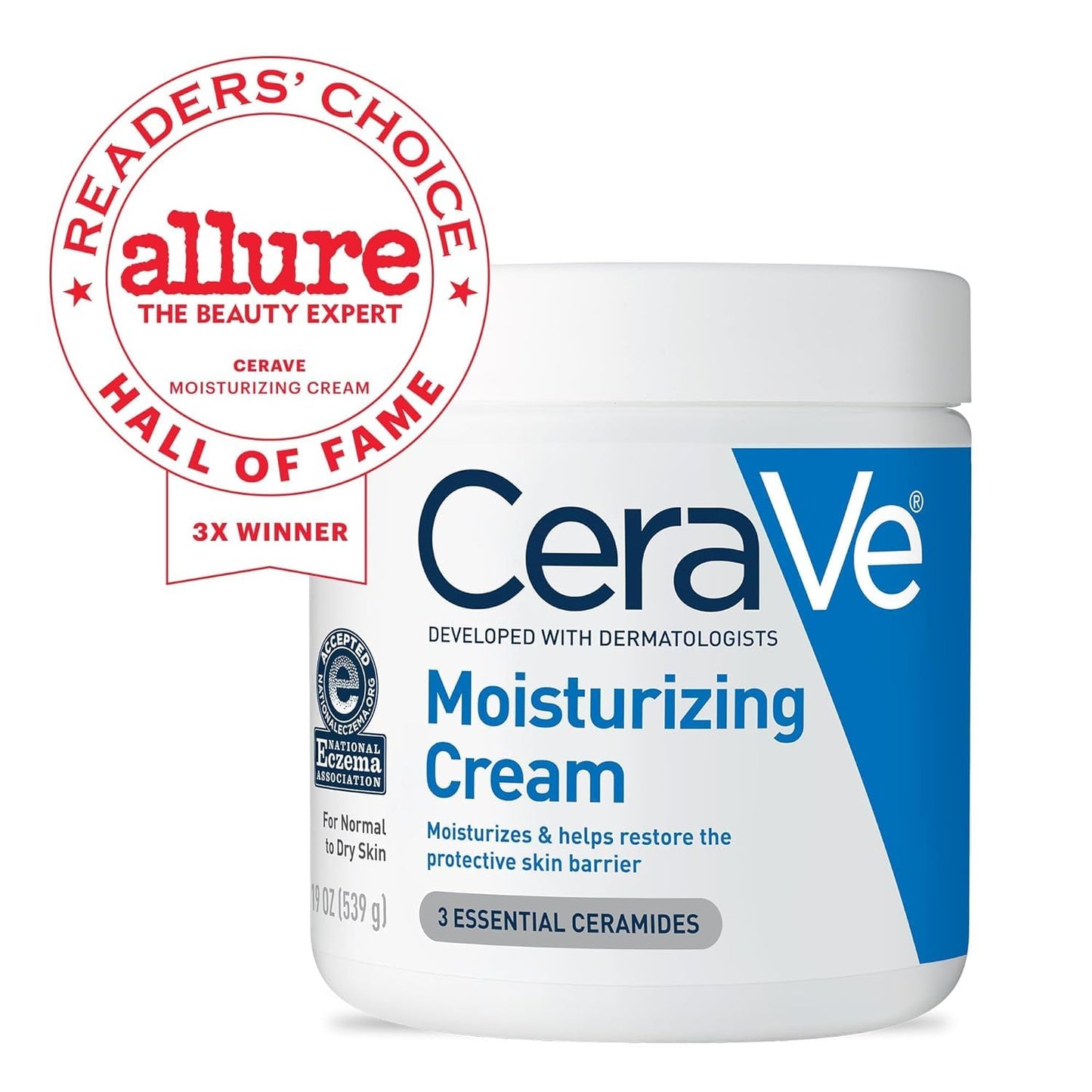 CeraVe Moisturizing Cream - Hydrating Body & Face Moisturizer with Hyaluronic Acid | 19 Ounce, Oil-Free, Fragrance-Free