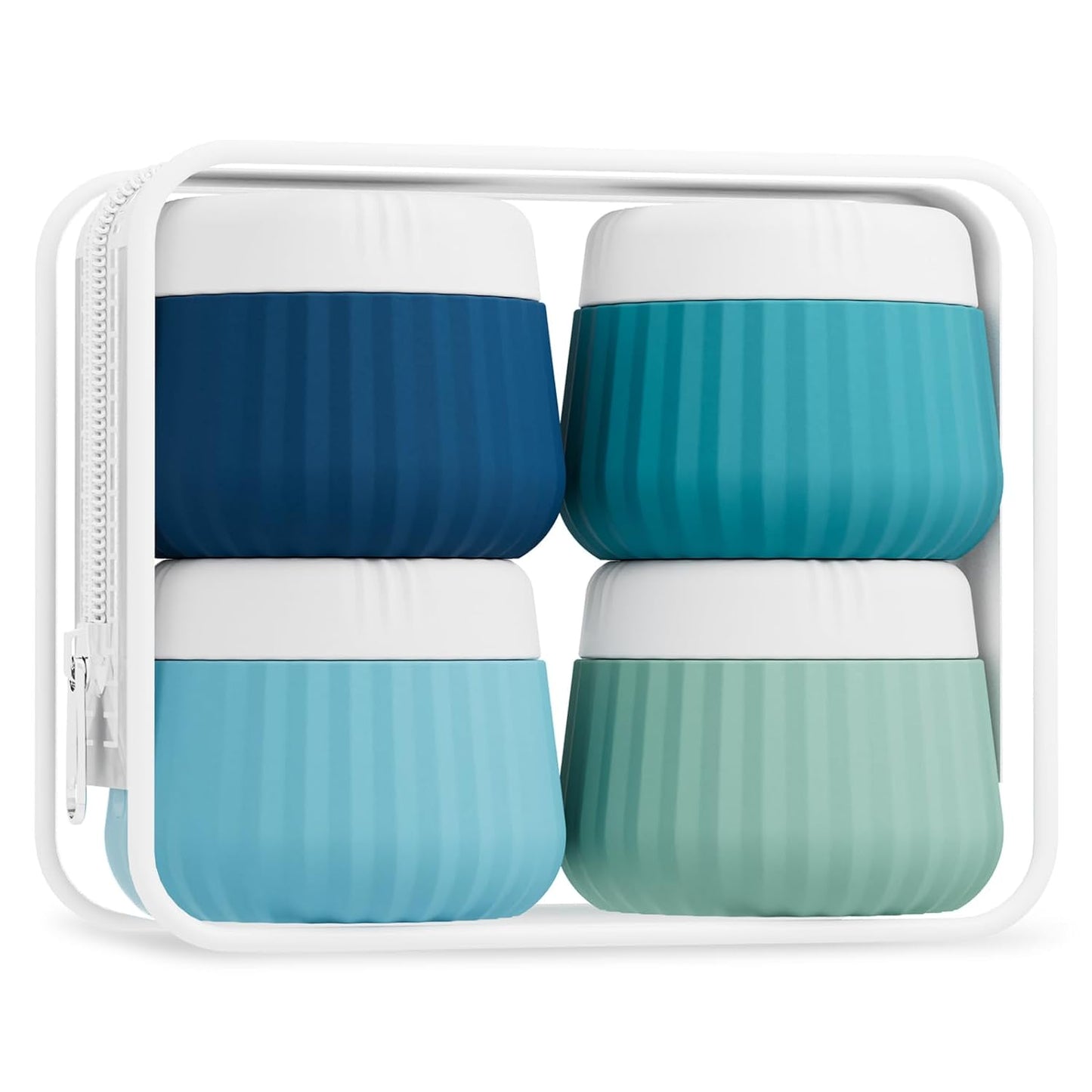 Travel Toiletry Containers - TSA Approved Silicone Jars, Leak-Proof | 4-Pack with Clear Bag