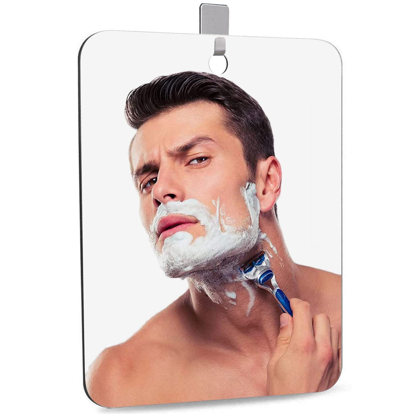 DFLLLO Shower Mirror Shaving Mirror Acrylic Small Travel Makeup Bathroom Wall Hanging Plastic Mirror for Women Men 11" x 7.48" with 1 Adhesive Hooks