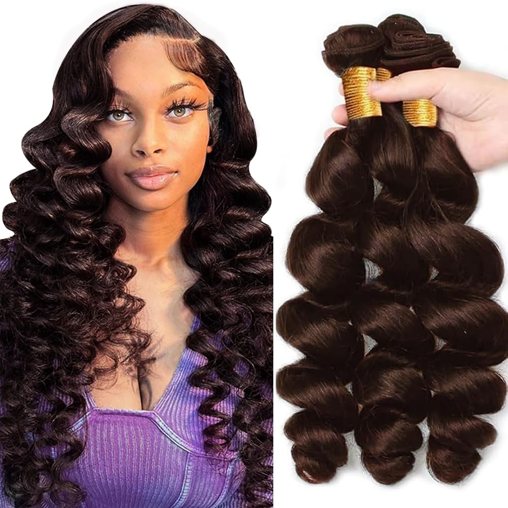 #4 Human Hair Bundles Dark Brown Loose Wave Bundles 28 30 32 inch Brown Loose Deep Wave Bundle Human Hair Extensions 150g