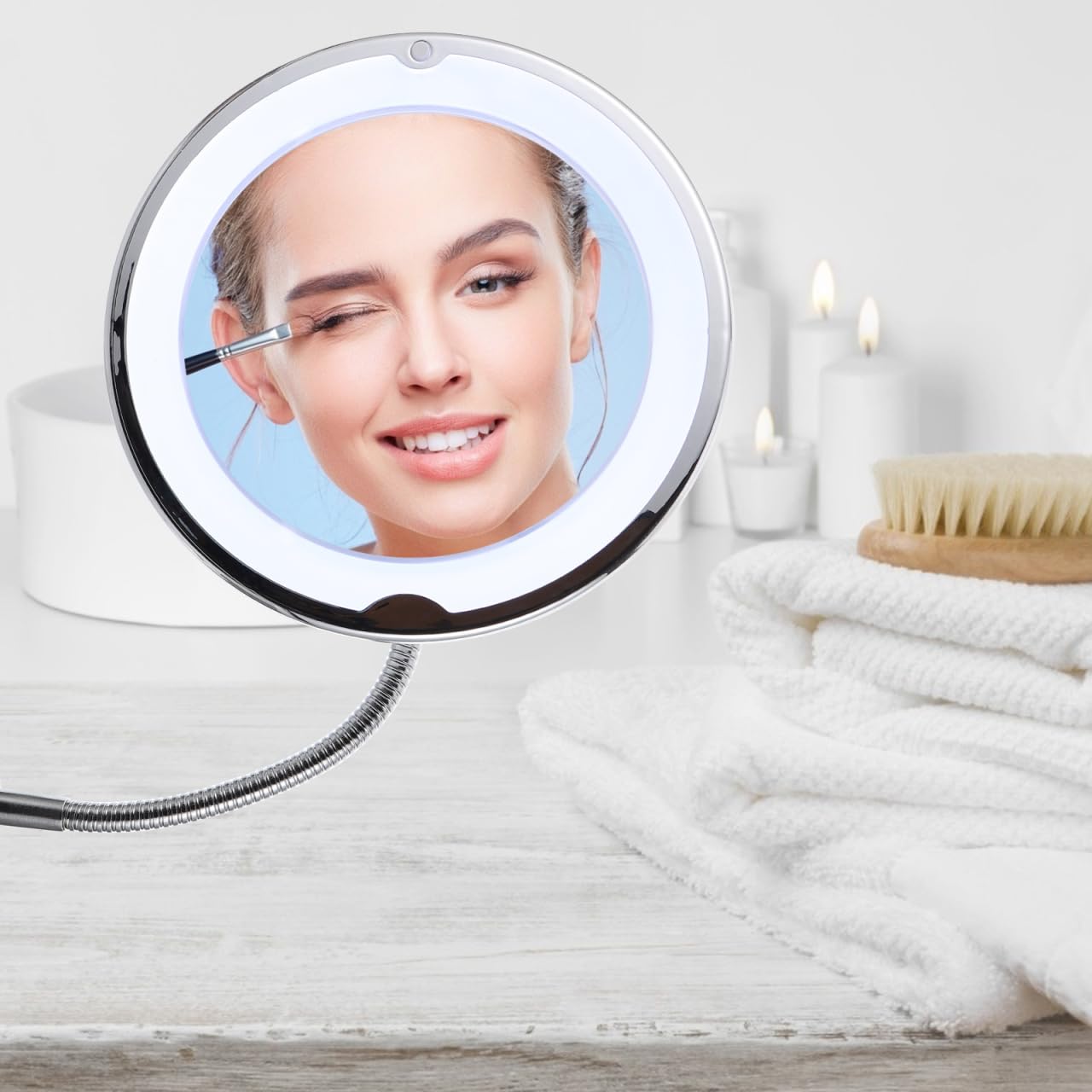 DIYEAH Rotating 10x Magnifying Vanity Mirror with LED Light and Suction Cup, 360-degree Adjustable Makeup Mirror for Bathroom and Travel