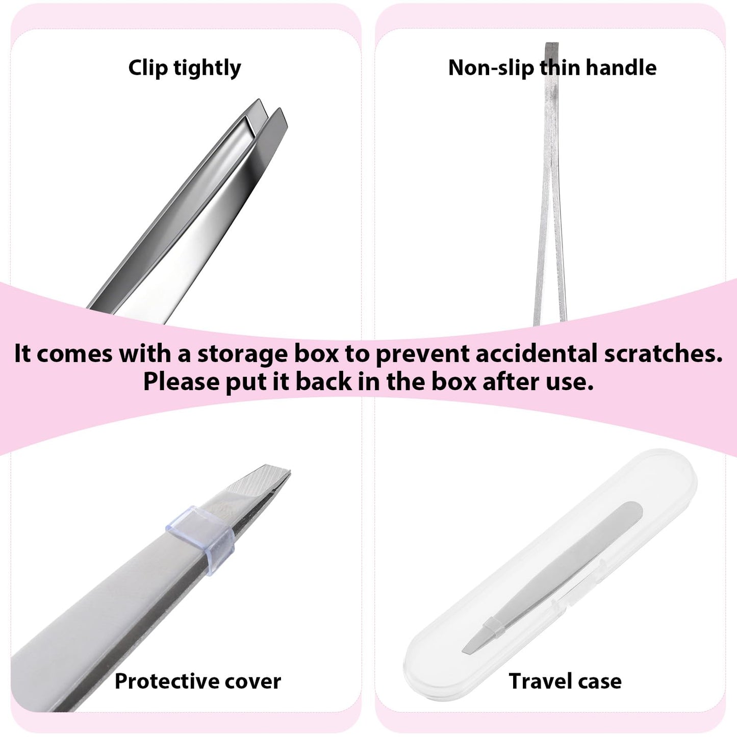 2 PCS Precision Slant Eyebrow Tweezers, Tweezers for Women Facial Hair & Ingrown Hair Removal Silver Stainless Steel Eyebrow Hairs Removal Tweezer with Case for Women Men