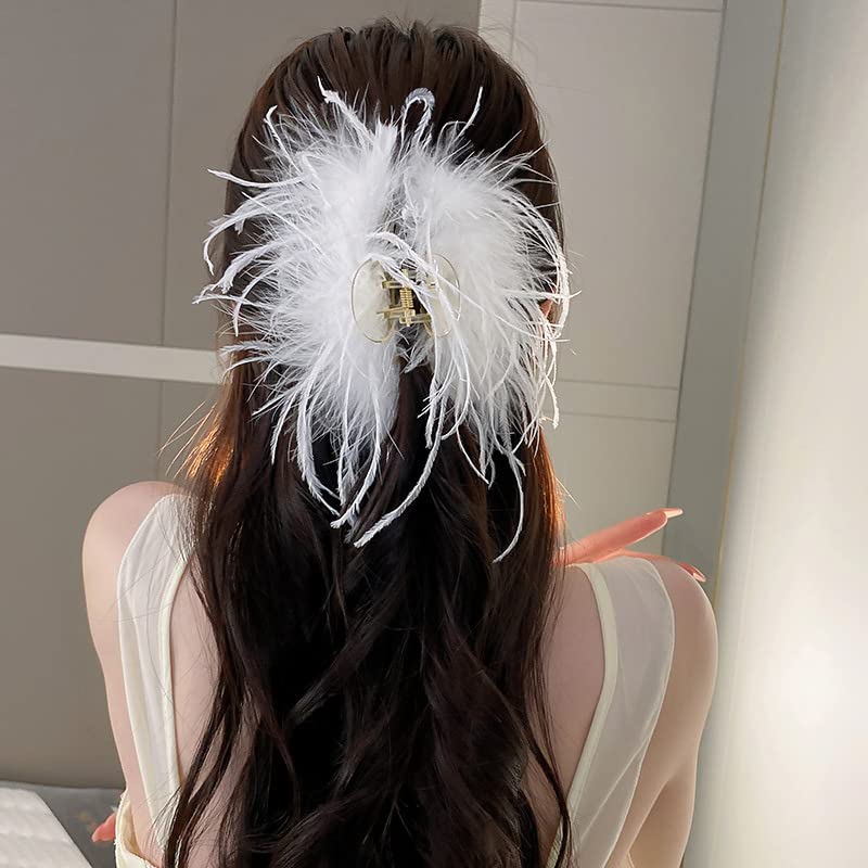 Butterfly Glitter Rhinestone Hair Claw Clip 1 Pack - White Feather Variation