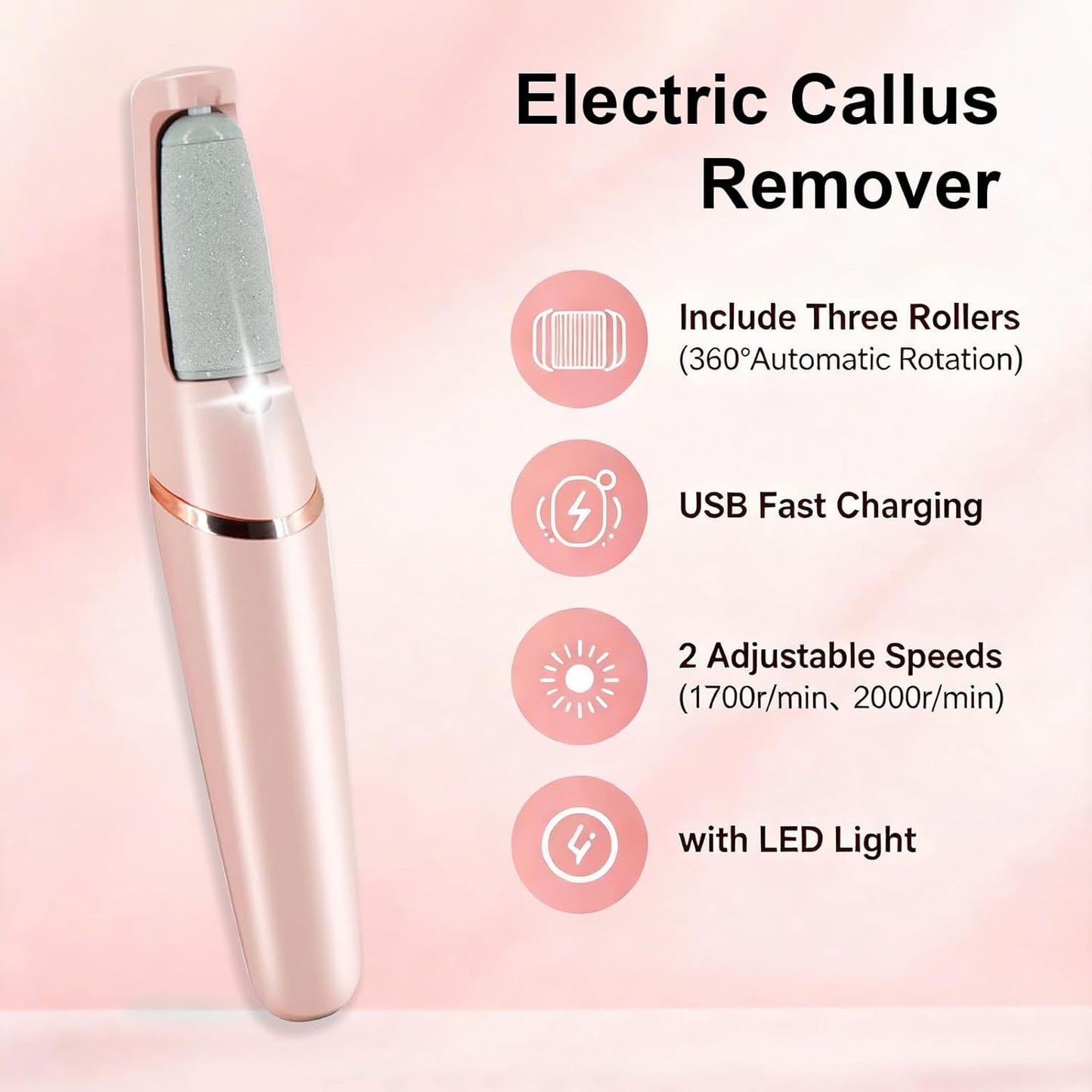 Electric Callus Remover - Rechargeable Portable Foot File with 2 Speeds & Waterproof Design | Effective Dead Skin & Callus Removal