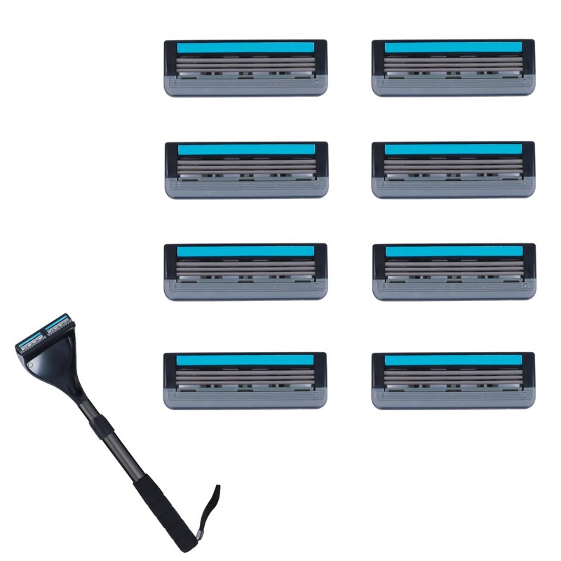 ETbyto Retractable Long Handle Back Shaver Razor Refills, 8ct | 3 Blade Razor for Men, Shaving Blades, 8 Refills（Not include Back Hair Trimmer）