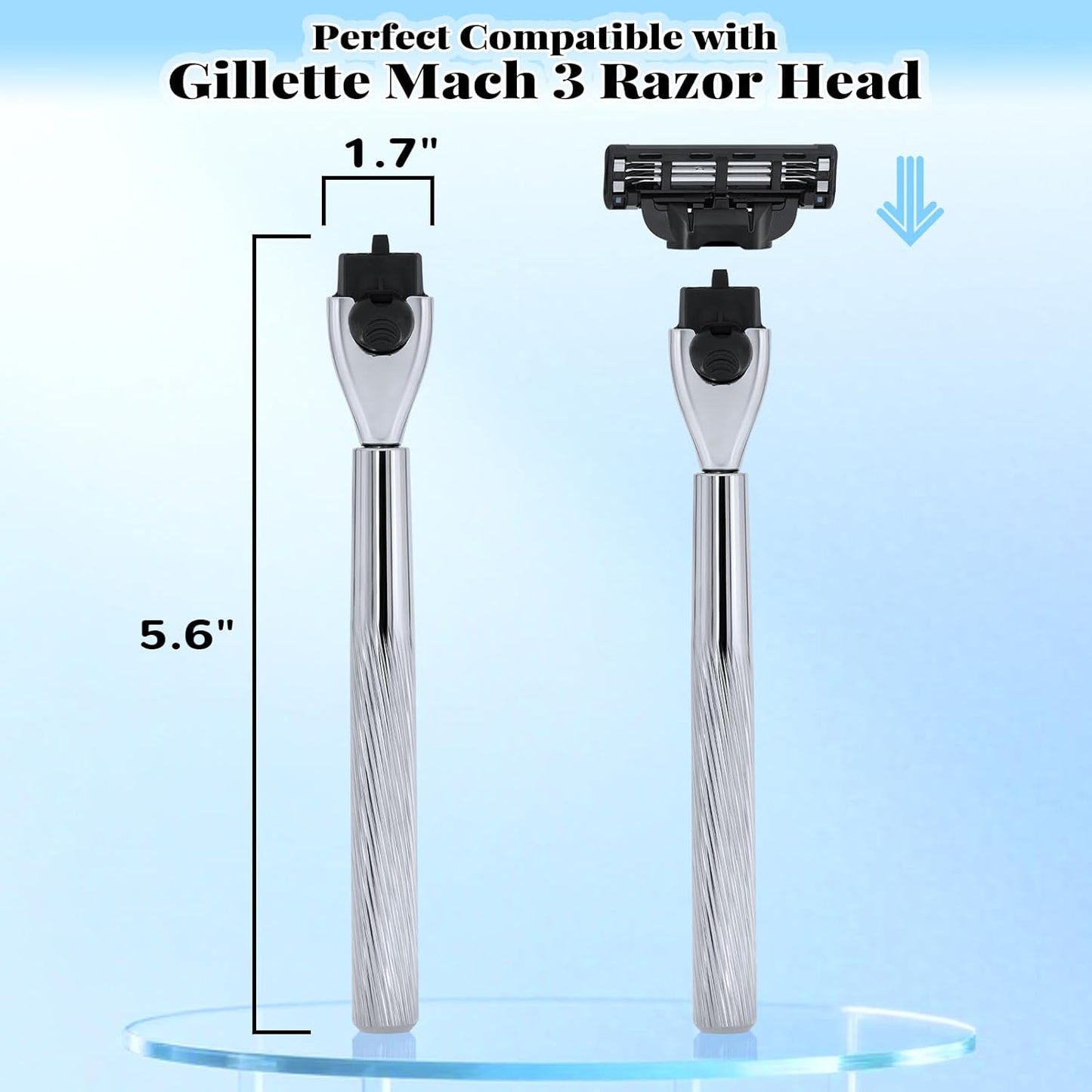 Razor Handle for Gillette Mach 3 - Ergonomic Metal Design for Superior Shaving | Handle Only, No Blades