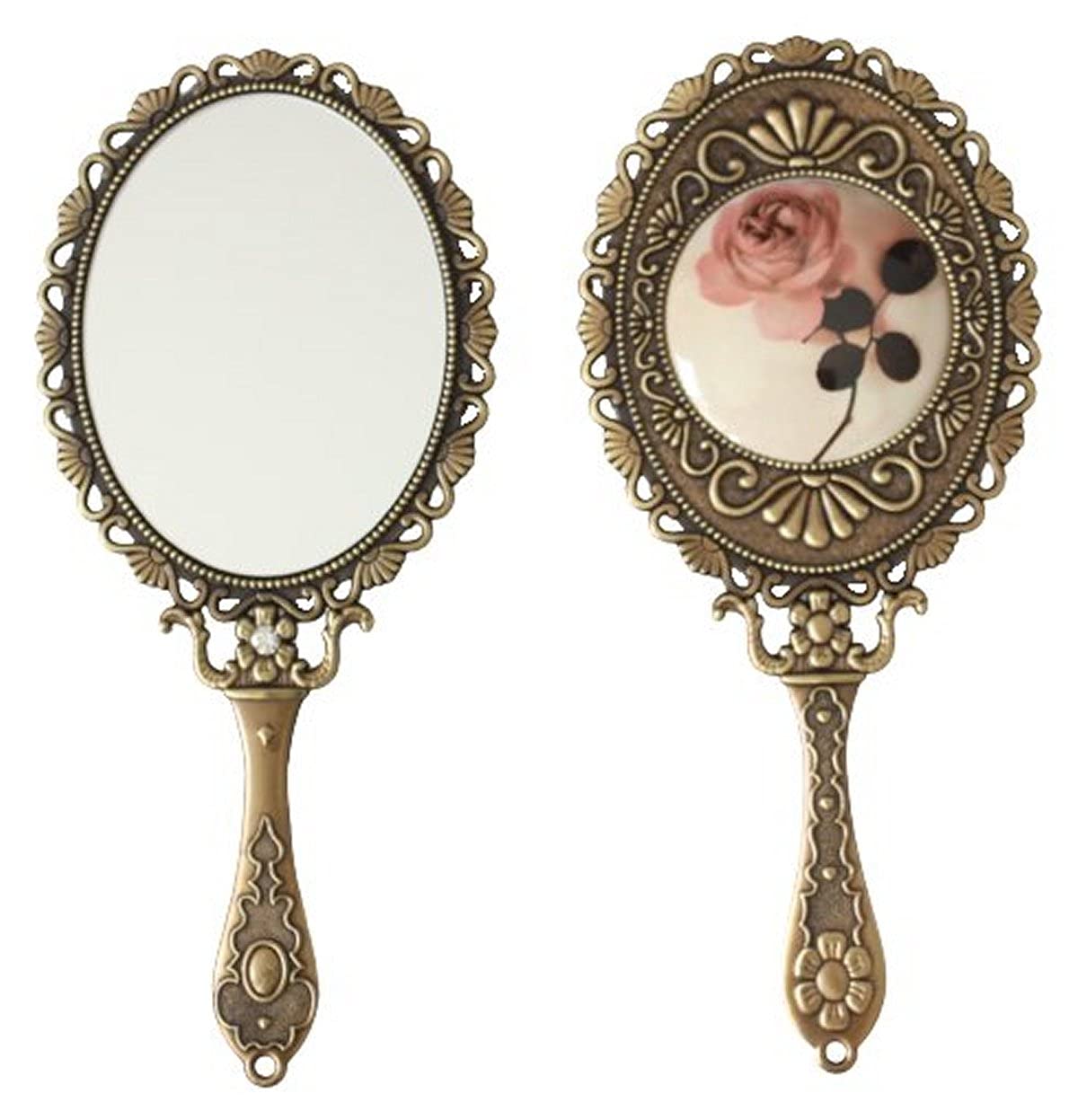 SEHAMANO Hand Mirror with Handle Compact Handheld Makeup Mirror Rose Cosmetic Clear Mirror (Matt Gold (Brass))