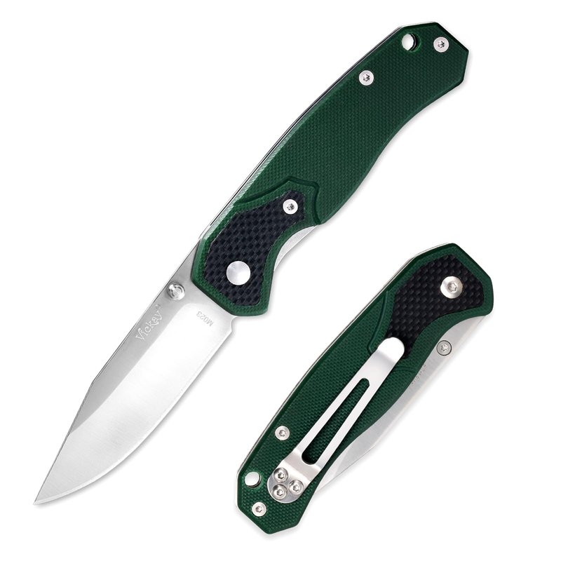 Vickay Pocket Knife, Pocket Folding Knives with Belt Clip, Tactical Camping Knife, 2.6in 8Cr13MoV Stainless Steel Blade, Non Slip G10 Handle, Dark Green