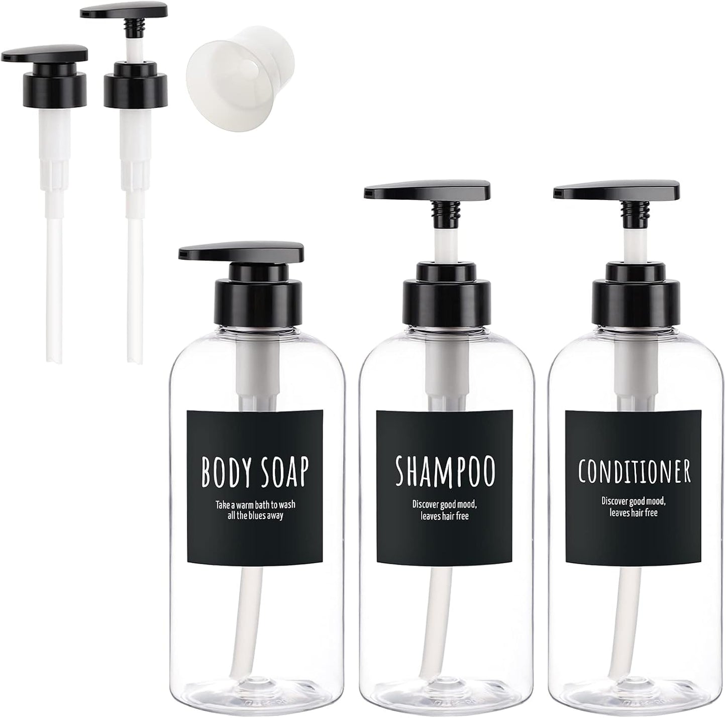 Shampoo and Conditioner Dispensers - 10oz Refillable Pump Bottles | 3-Pack Blue Plastic for Shower