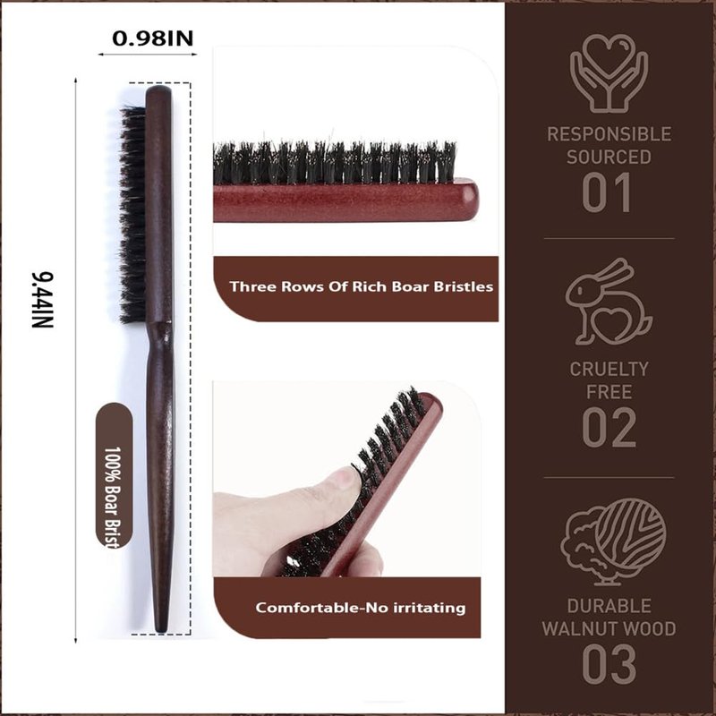 Men's Wood Hair and Beard Brush – Soft Boar Bristles – Massages and Exfoliates Skin and Scalp – Ideal Men's Grooming Accessory