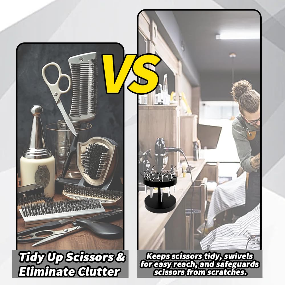 TDHRDHVC 360 Degree Wooden Scissor Holder with 10 Diameter 0.71'' Hole,Barber Station Organizer,Shear Holder for Stylist(Black