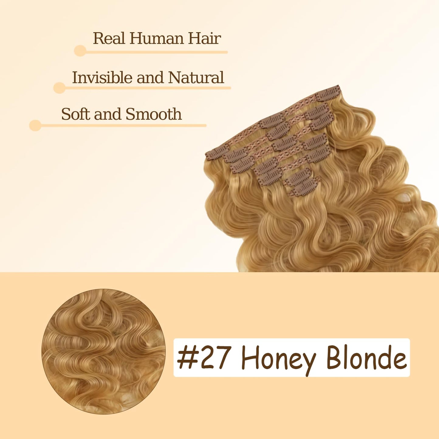 #27 Blonde Clip in Hair Extensions Real Human Hair, 20 Inch 120g/7Pcs,Full Shine Remy Human Hair,Honey Blonde Body Wave Clip ins Brazilian Virgin Human Hair Extensions