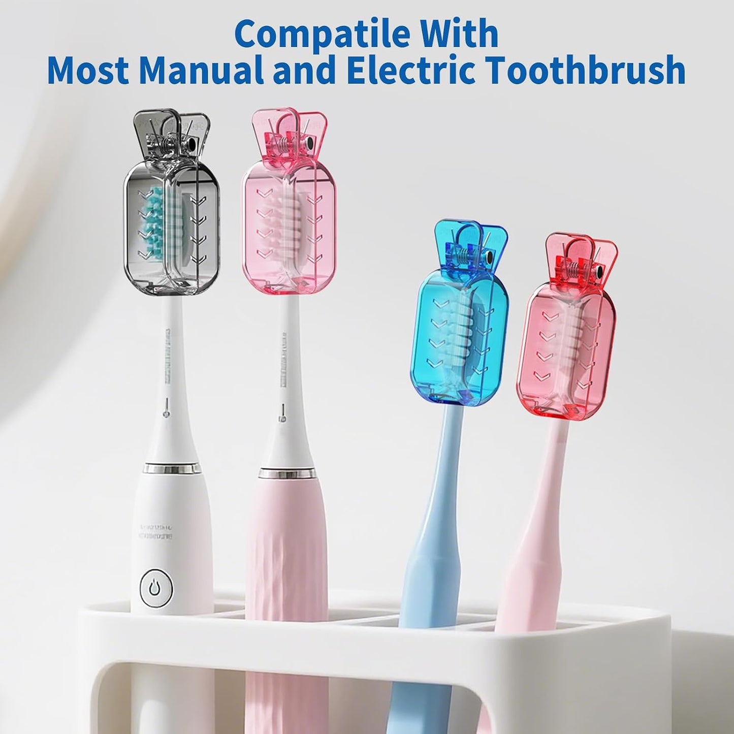 Toothbrush Covers - Clip-On Protector for Manual & Electric Brushes | 6 Count, Transparent