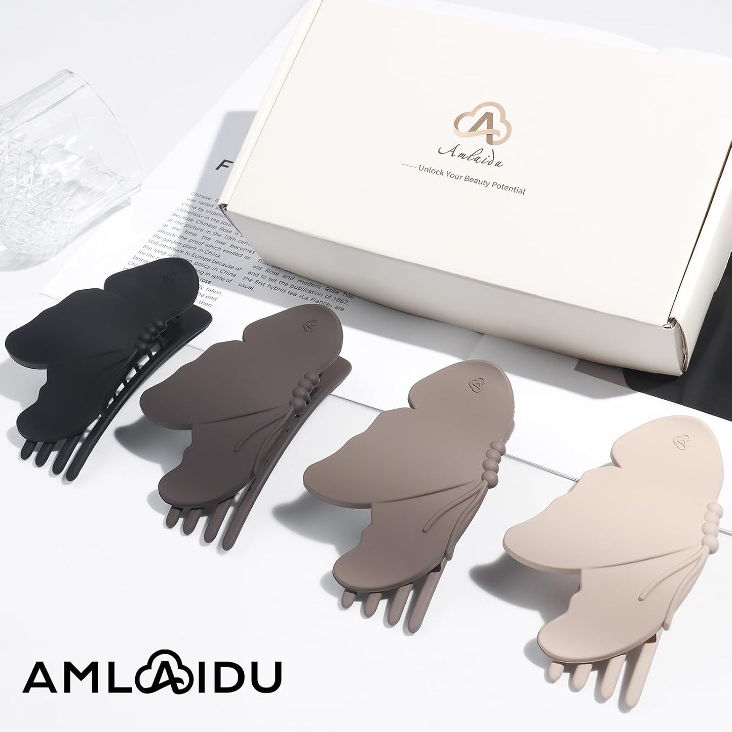 Large Flat Hair Clips for Thick & Thin Hair - Butterfly Claw Clips for Women | 4 Pcs in Beige, Brown & Black