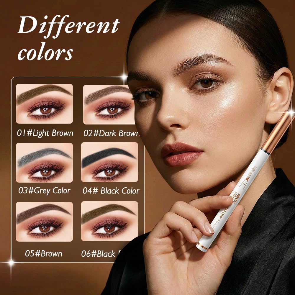 Magic Eyebrow Pencil - 3D Waterproof Microblading Pen with 4-Tip Spoolie Brush | Dark Brown, Precise Contouring for Natural Brows