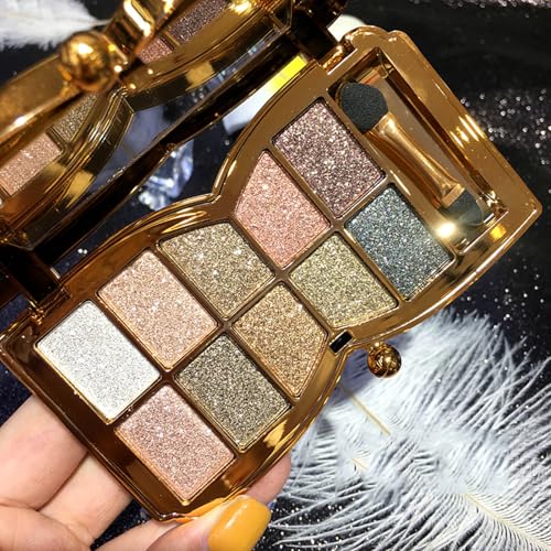 XFEXM 10-Color Glitter Eyeshadow Palette - Highly Pigmented Shimmer Makeup