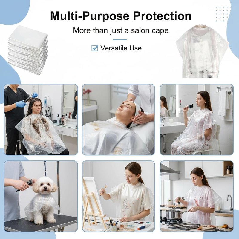 50 Pcs Disposable Hair Salon Capes, 35.4×51.2 Inches Waterproof Hairdressing Cape for Hair Stylist, Barber, Hair Dye, Perming and Beauty Salon Use