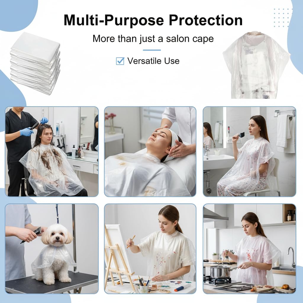 100 Pcs Disposable Hair Salon Capes, 35.4×51.2 Inches Waterproof Hairdressing Cape for Hair Stylist, Barber, Hair Dye, Perming and Beauty Salon Use