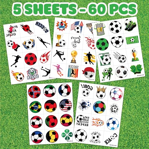 60 Pre-Cut Soccer Temporary Tattoos for Kids - Fun Party Favors