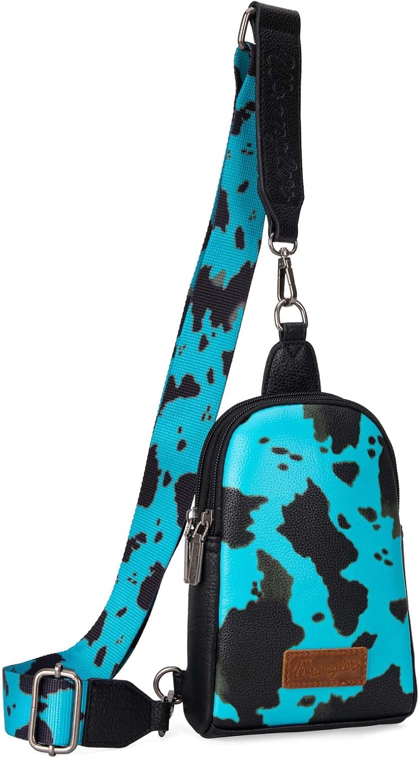 Wrangler Cow Print Crossbody Bag for Women - Western Sling Purse with Adjustable Strap