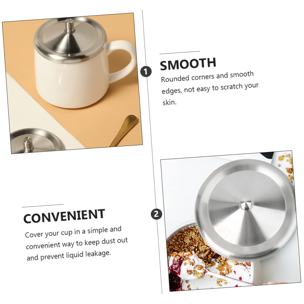 Cabilock Stainless Steel Cup Lid 3.3 Inch Round Cover for Coffee Tea Mugs Portable Water Cup Cover Dust and Heat Protection