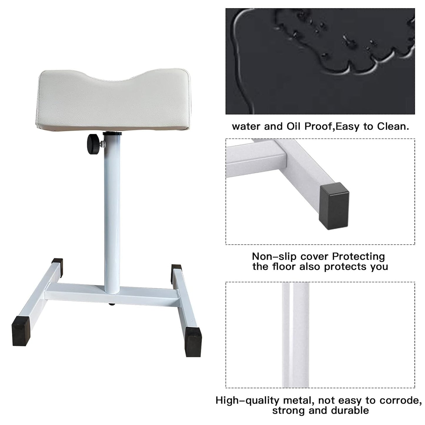 Adjustable Height Pedicure Stool - Comfortable Foot Rest for Home Salon | White