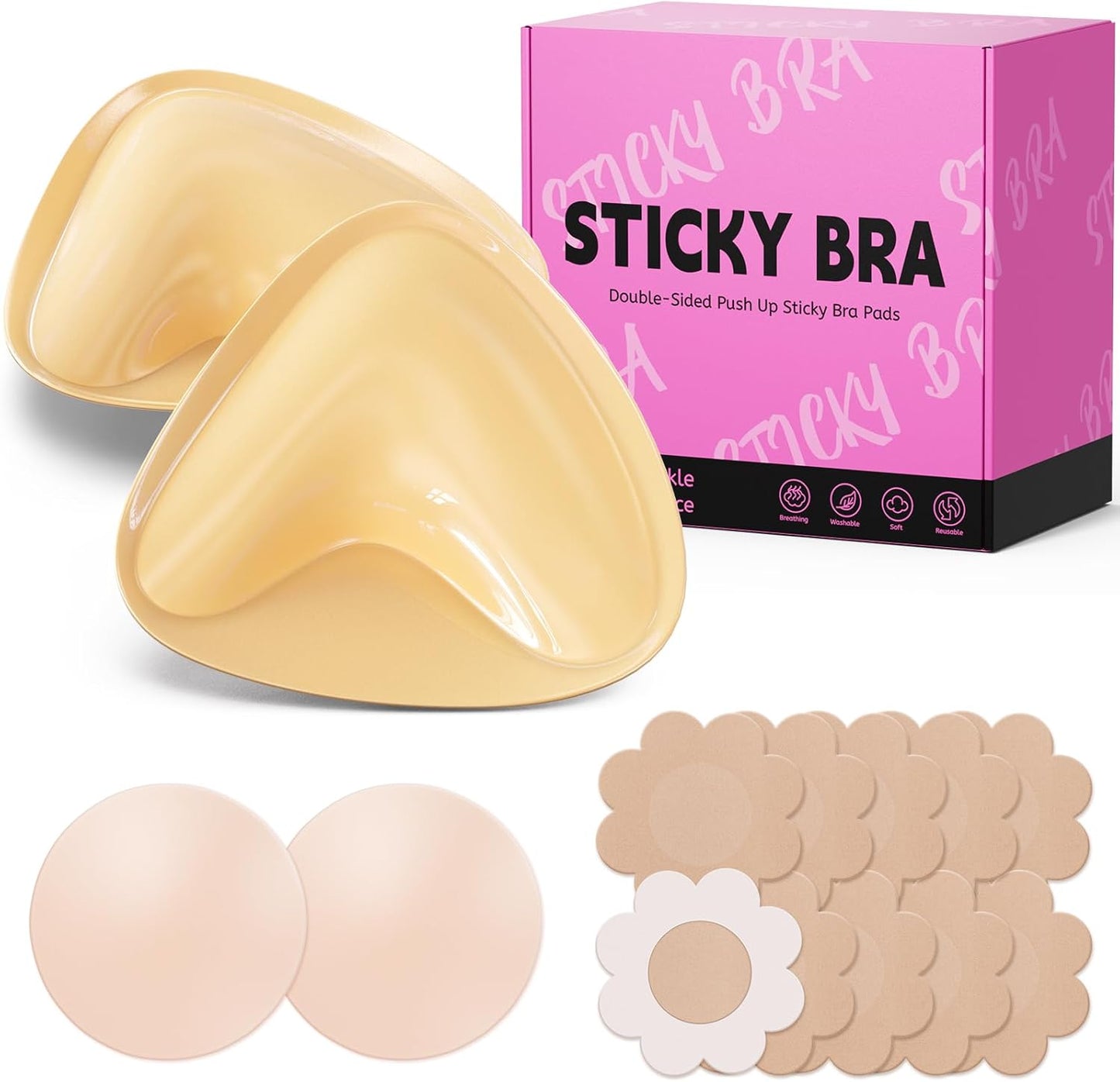 Ultra Push-Up Sticky Bra Pads Inserts - Double-Sided Adhesive for Sports & Swimsuits | Extra-Large, Beige