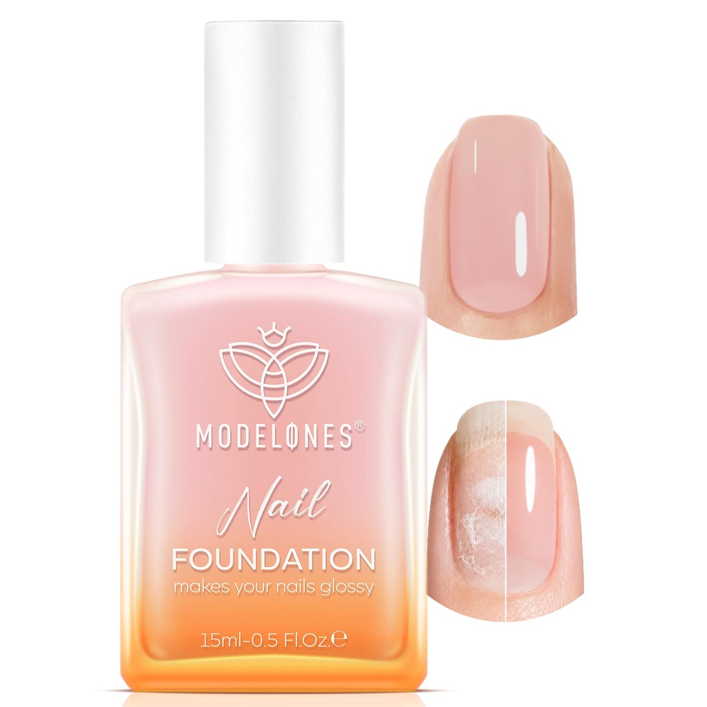 Modelones Nail Strengthener - Peachy Pink Repair Polish for Damaged Nails | 15ml Natural Growth & Concealer