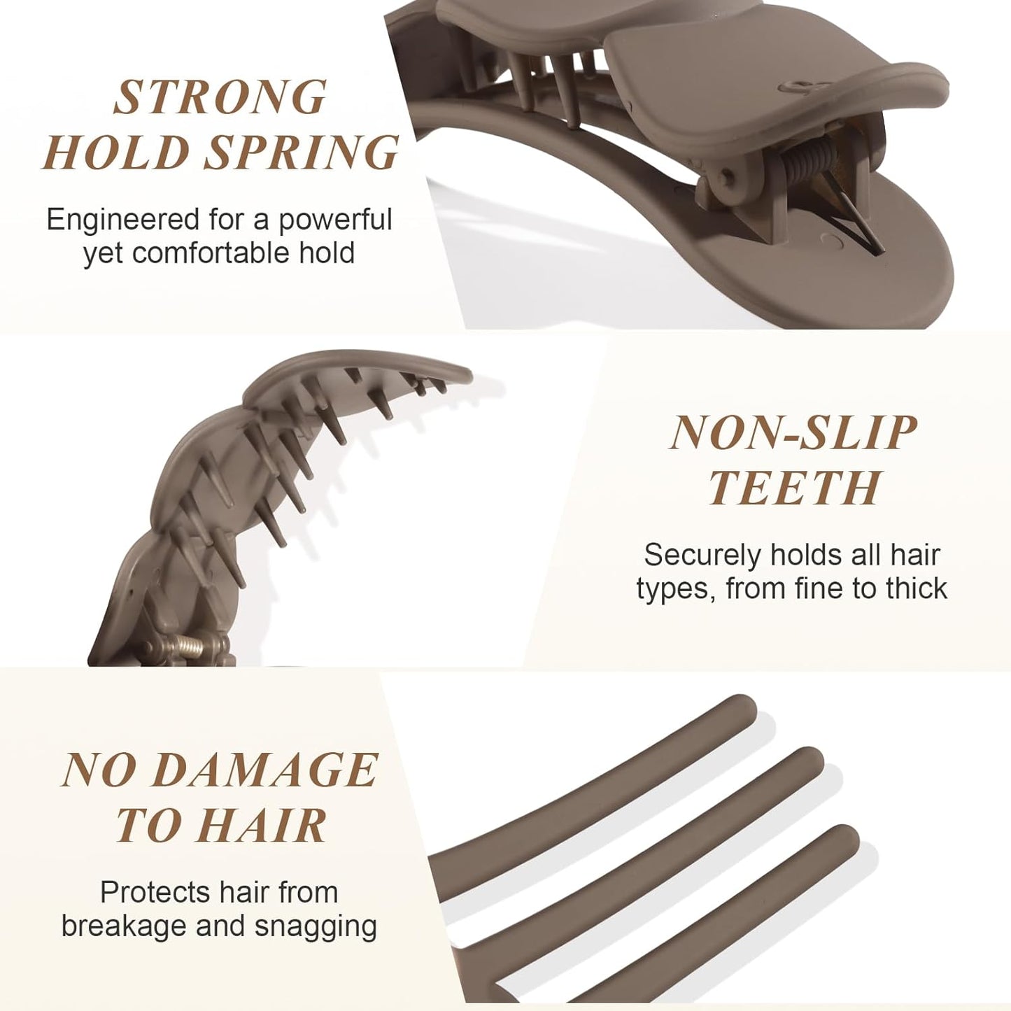 Medium Flat Hair Clips - Strong Hold French Claw Clips for Thick & Thin Hair | Non-Slip Duckbill Design, 4-Pack in Beige, Brown & Black