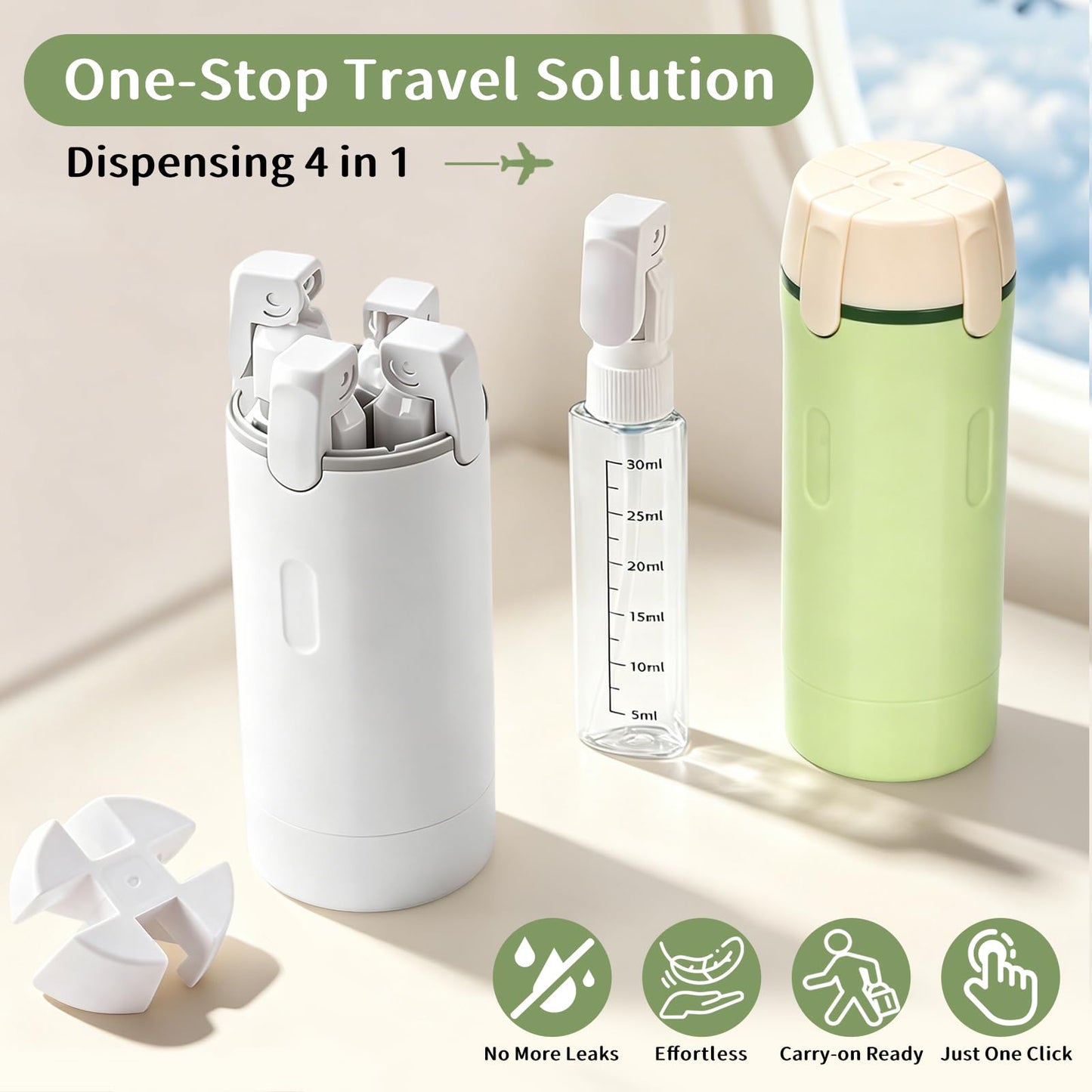 LuxDuo 2 Pack Leakproof 4-in-1 Travel Dispenser Bottle with Storage Pouch for Toiletries,Refillable Containers for Lotion,Shampoo,Gel,Minimalist Travel Gear for Business,Gym,Overnight Stays,Road Trips