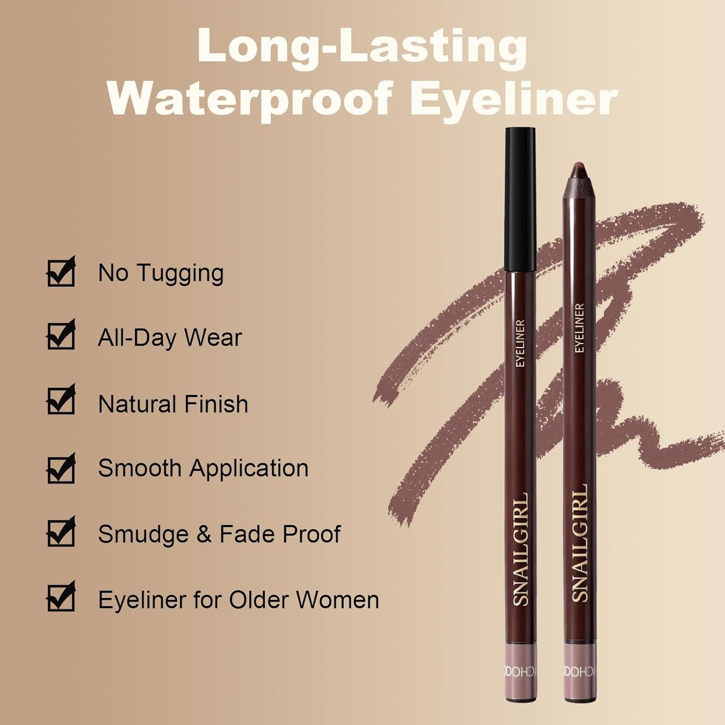 Plum Gel Eyeliner Pencil - Waterproof & Smudge-Proof Long-Lasting Formula | High-Pigmented Creamy Eye Makeup for Mature Women