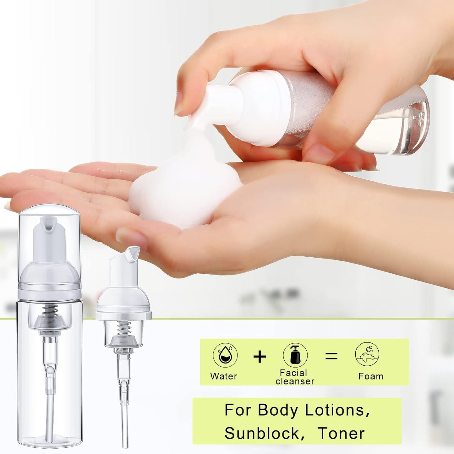 Plastic Foam Soap Dispensers - 70 Pcs Refillable 2 oz Lash Shampoo Bottles | Mini Travel Foam Dispenser (Transparent)