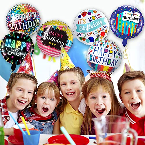 18 Inch Happy Birthday Foil Balloons - 30 Pack, Round Shape